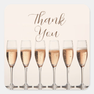 Champagne Glasses "Thank You" Square Favour Sticke Square Sticker