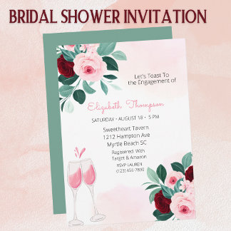 Champagne Glasses Toast Floral Bridal Shower In Invitation