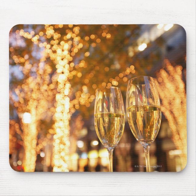 Champagne glasses toasting Christmas on city Mouse Mat (Front)