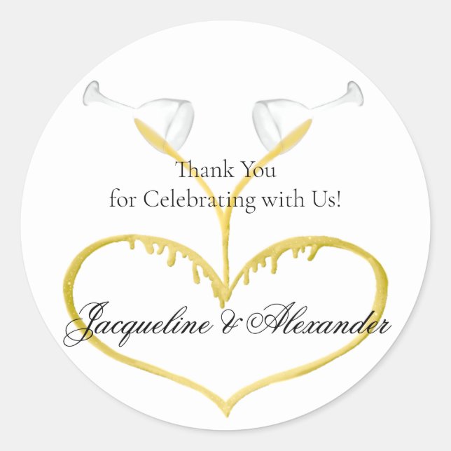 Champagne Glasses Wedding Classic Round Sticker (Front)