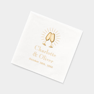 Champagne Glasses Wedding Couple Names Date Foil Napkins