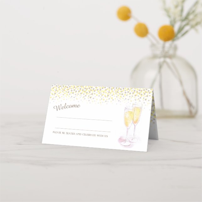 Champagne glasses wedding guest place cards (Front)