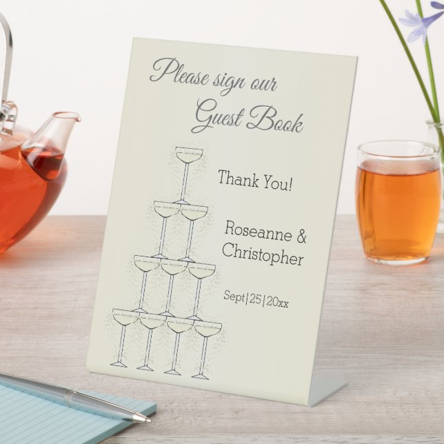Champagne Glasses Wedding Pedestal Sign (In SItu)
