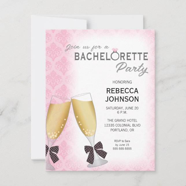 Champagne Glasses with Bows Bachelorette Party Invitation (Front)