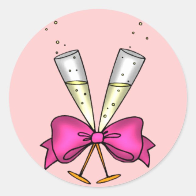 Champagne Glasses with Pink Bow Stickers (Front)