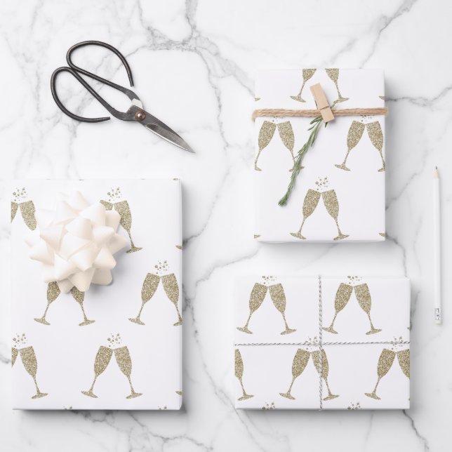 Champagne Glasses Wrapping Paper Flat Sheets (Front)