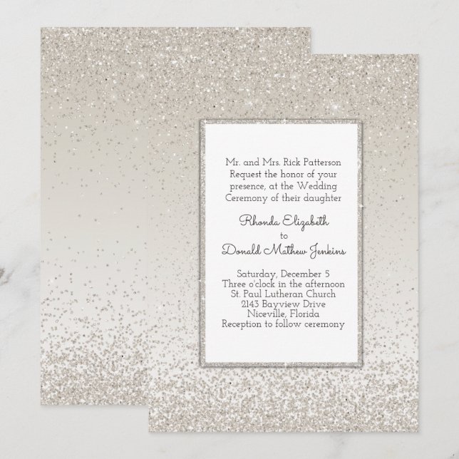 Champagne Glitter and Shine Wedding Invitation (Front/Back)