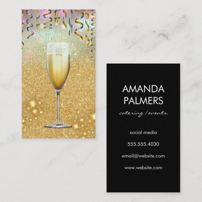 Champagne / Glitter Confetti / Gold Sparkle Business Card (Front/Back)