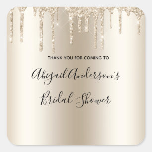 Champagne Glitter Drip Bridal Shower Glam Trendy  Square Sticker