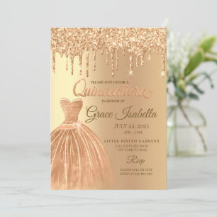 Champagne Glitter Drip Quinceanera Birthday Invitation