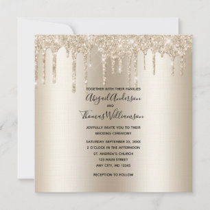 Champagne Glitter Drip Trendy Elegant Wedding  Invitation