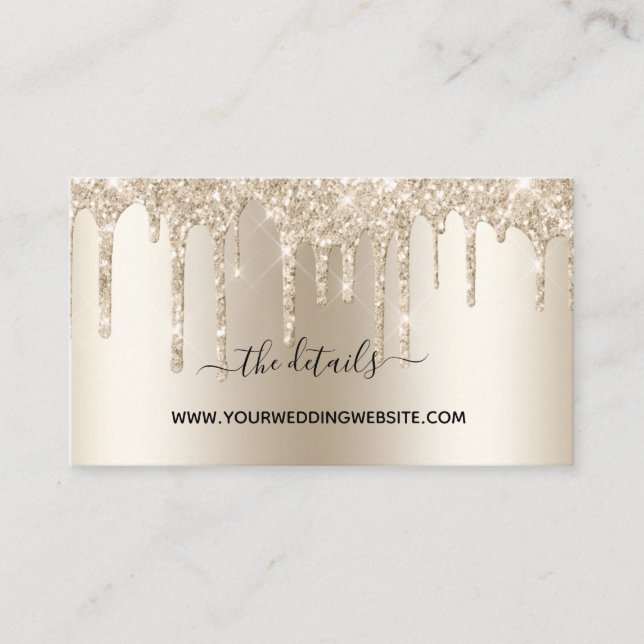 Champagne Glitter Drip Trendy Glam Wedding   Enclosure Card (Front)