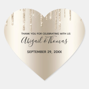 Champagne Glitter Drip Trendy Glam Wedding Heart Sticker