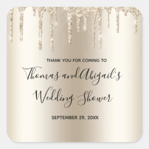Champagne Glitter Drip Wedding Shower Glam Trendy Square Sticker