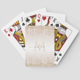 Champagne Glitter Dripping & Girly Chic Monogram  Playing Cards