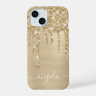 Champagne Glitter Drips Glam Girly Signature iPhone 15 Case