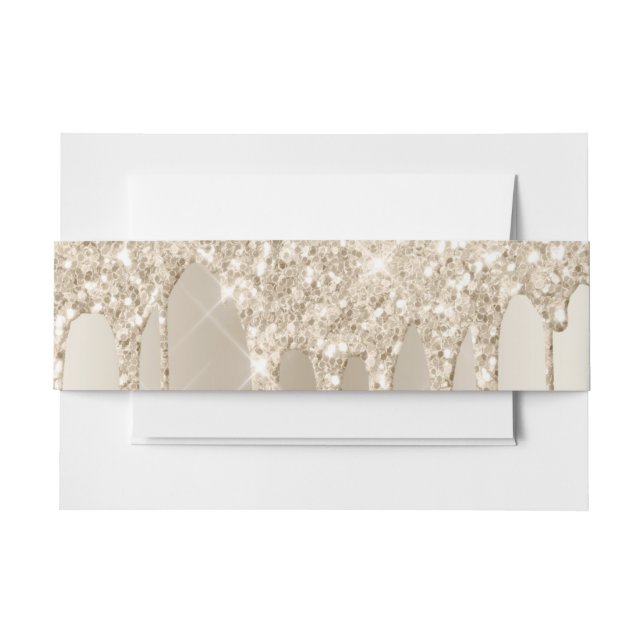 Champagne Glitter Drips Wedding Invitation  Invitation Belly Band (Front Example)