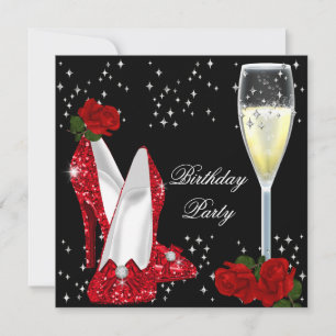 Champagne Glitter High Heels Red Rose Party Invitation