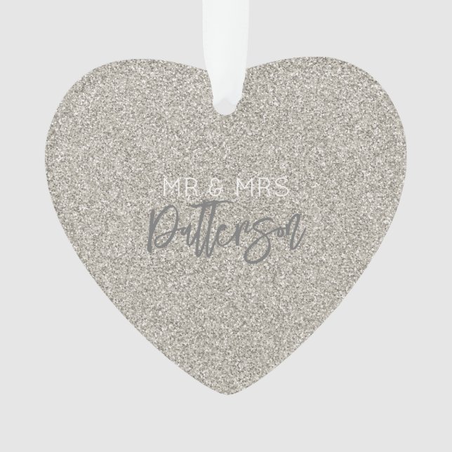 Champagne Glitter Mr&Mrs NAME Wedding DATE elegant Ornament (Front)