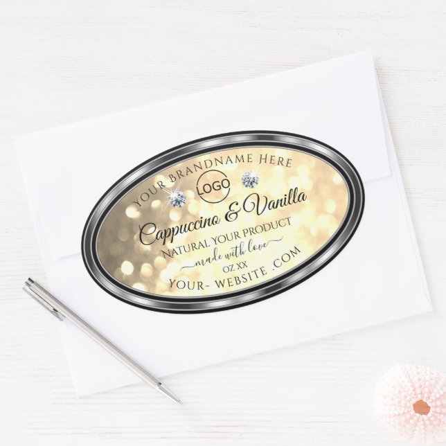 Champagne Glitter Product Labels Diamonds and Logo (Envelope)