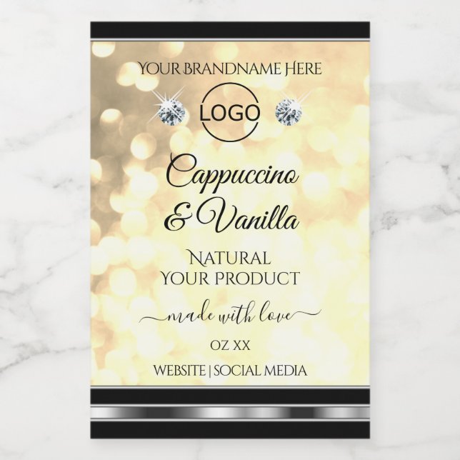 Champagne Glitter Product Labels Diamonds and Logo (Single Label)