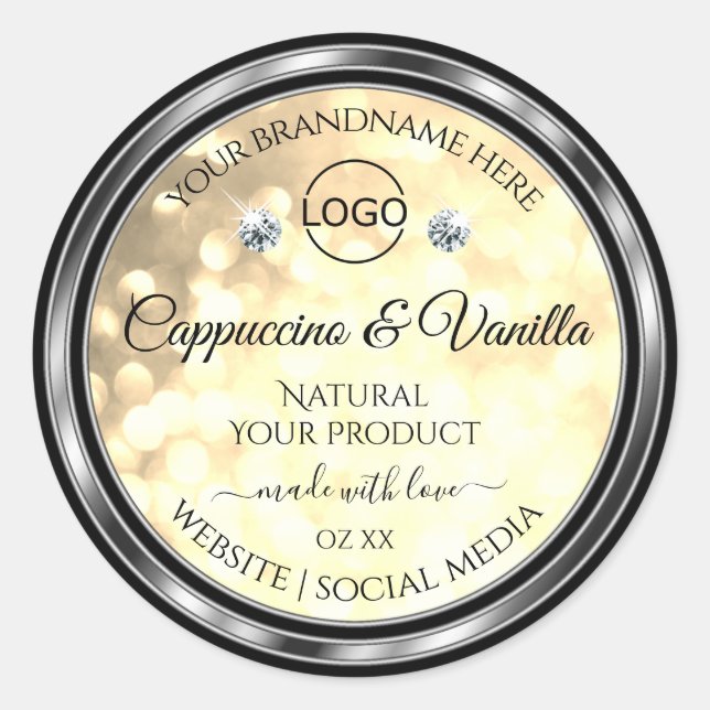 Champagne Glitter Product Labels Diamonds and Logo (Front)