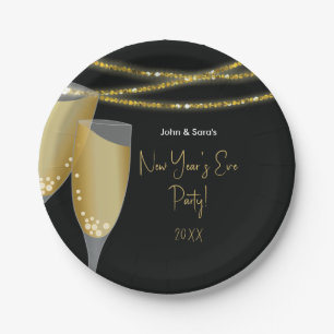 Champagne & Glitter Strings   New Year's Eve Party Paper Plate