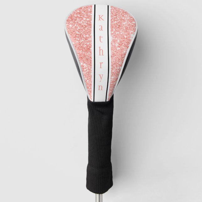Champagne Glitter Striped Personalised Golf Head Cover (Front)