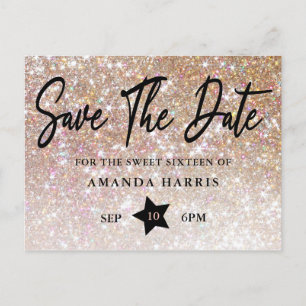 Champagne Glitter Sweet 16 Save The Date Postcard
