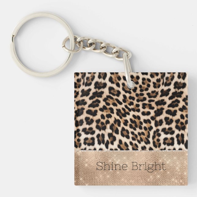 Champagne Glitz Cream Leopard Key Ring (Front)