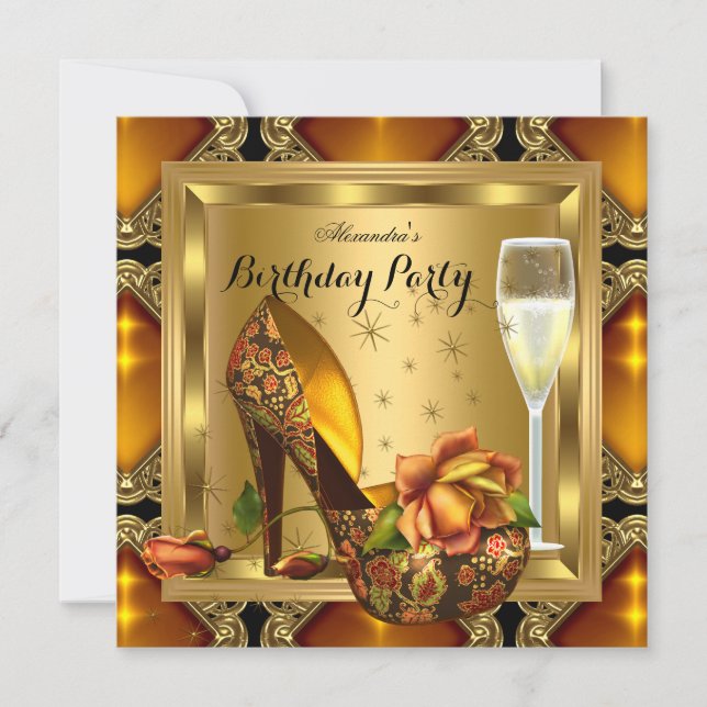Champagne Gold Amber Heels Elegant Birthday Party Invitation (Front)
