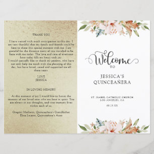 Champagne Gold and Pink Floral Quinceanera Program