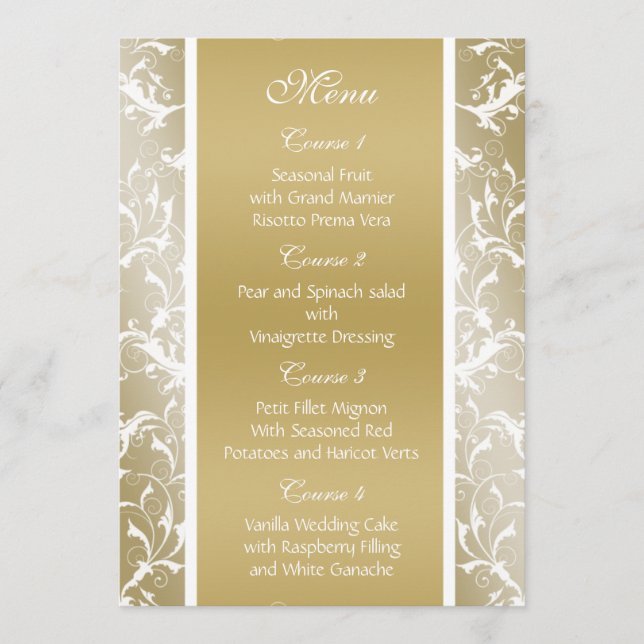 champagne gold Baroque Wedding Menu (Front)