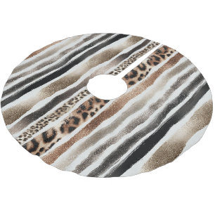 Champagne Gold Black Leopard Animal Christmas Brushed Polyester Tree Skirt