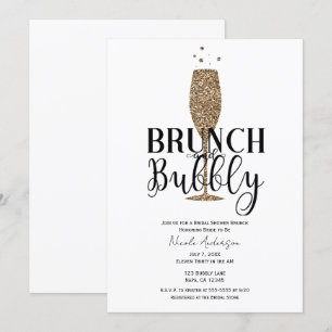 Champagne Gold Black White Bubbly Bridal Shower  Invitation