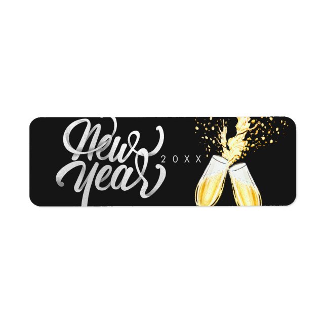 Champagne Gold Black Wine Glass Confetti Modern (Front)