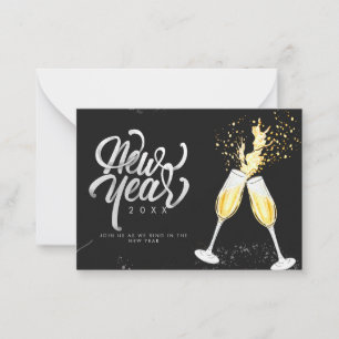 Champagne Gold Black Wine Glass Confetti Modern Card