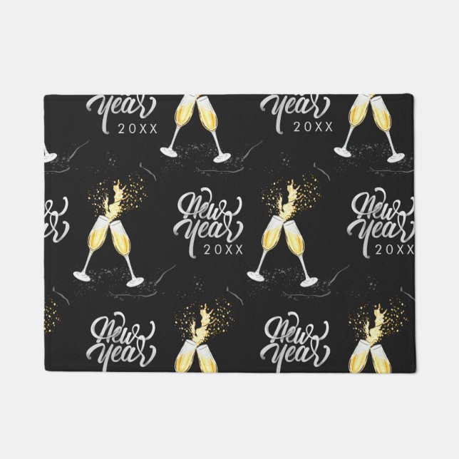 Champagne Gold Black Wine Glass Confetti Modern Do Doormat (Front)
