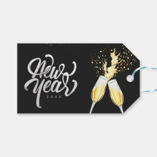 Champagne Gold Black Wine Glass Confetti Modern Gift Tags