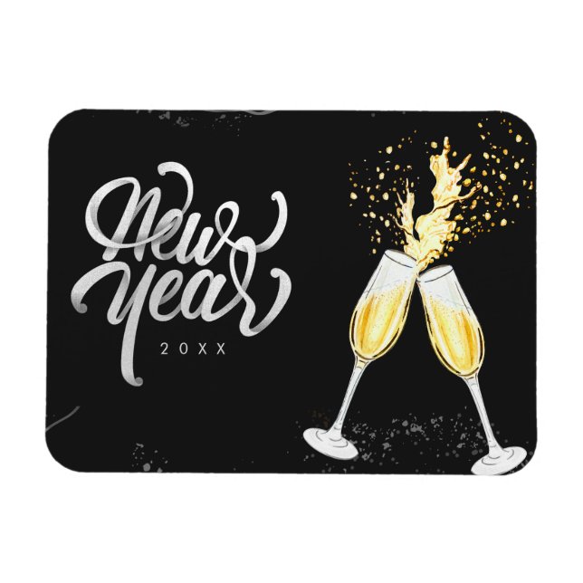 Champagne Gold Black Wine Glass Confetti Modern Magnet (Horizontal)