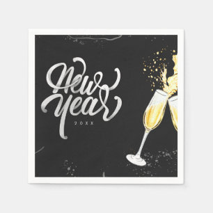 Champagne Gold Black Wine Glass Confetti Modern Napkin