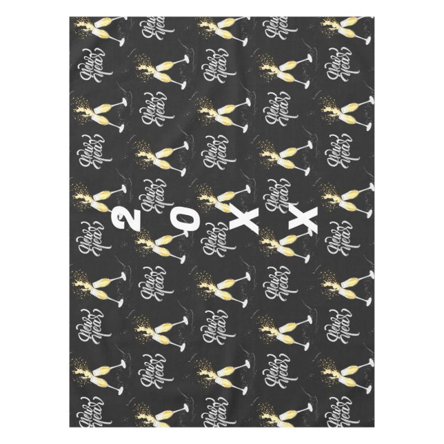 Champagne Gold Black Wine Glass Confetti Modern Ta Tablecloth (Front)