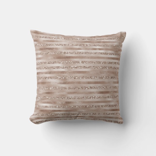 Champagne Gold Blush Glitter Stripes Sparkle       Cushion (Front)