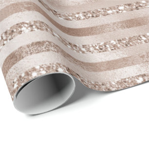 Champagne Gold Blush Glitter Stripes  Wrapping Paper
