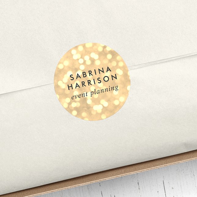 Champagne Gold Bokeh | Personalized/Business Name Classic Round Sticker (Creator Uploaded)
