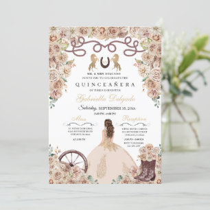 Champagne Gold Charro Princess Quinceanera Invitation