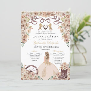 Champagne Gold Charro Princess Quinceanera Invitation