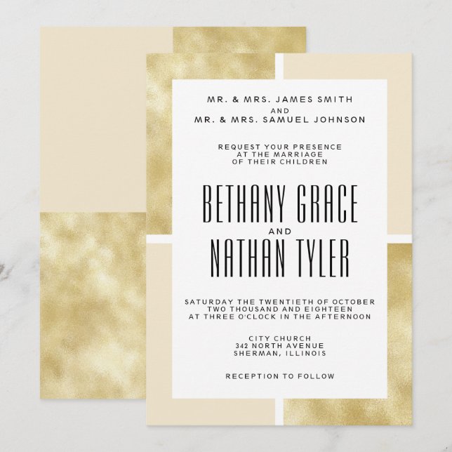 Champagne + Gold Classic Wedding Invitation (Front/Back)
