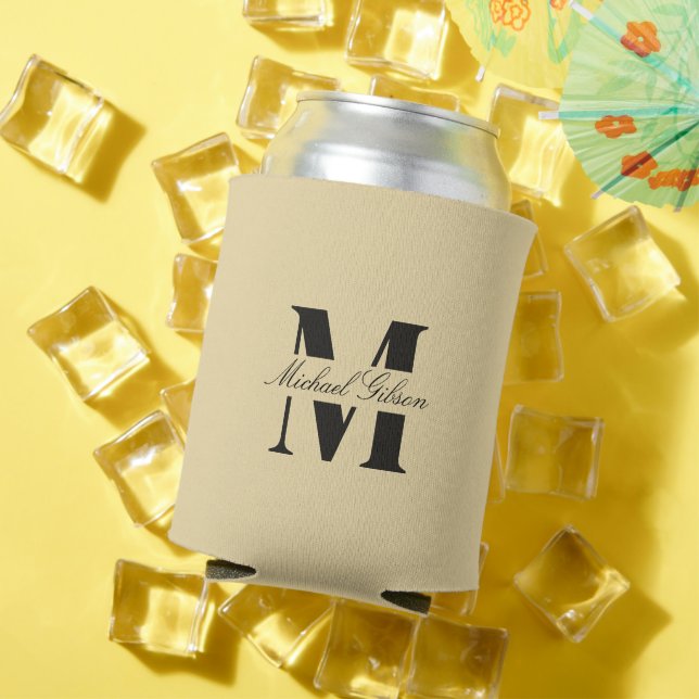 Champagne Gold Custom Monogram Wedding Groomsmen  Can Cooler (In Situ Summer)