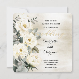 Champagne Gold Desdemona Roses Eucalyptus Wedding Invitation